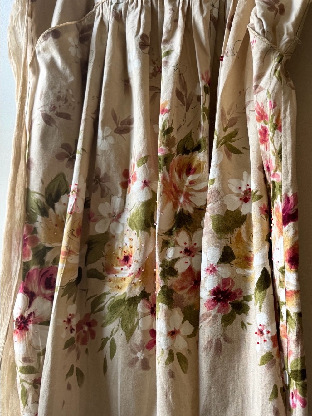 Floral Midi Skirt in Cream and Pink